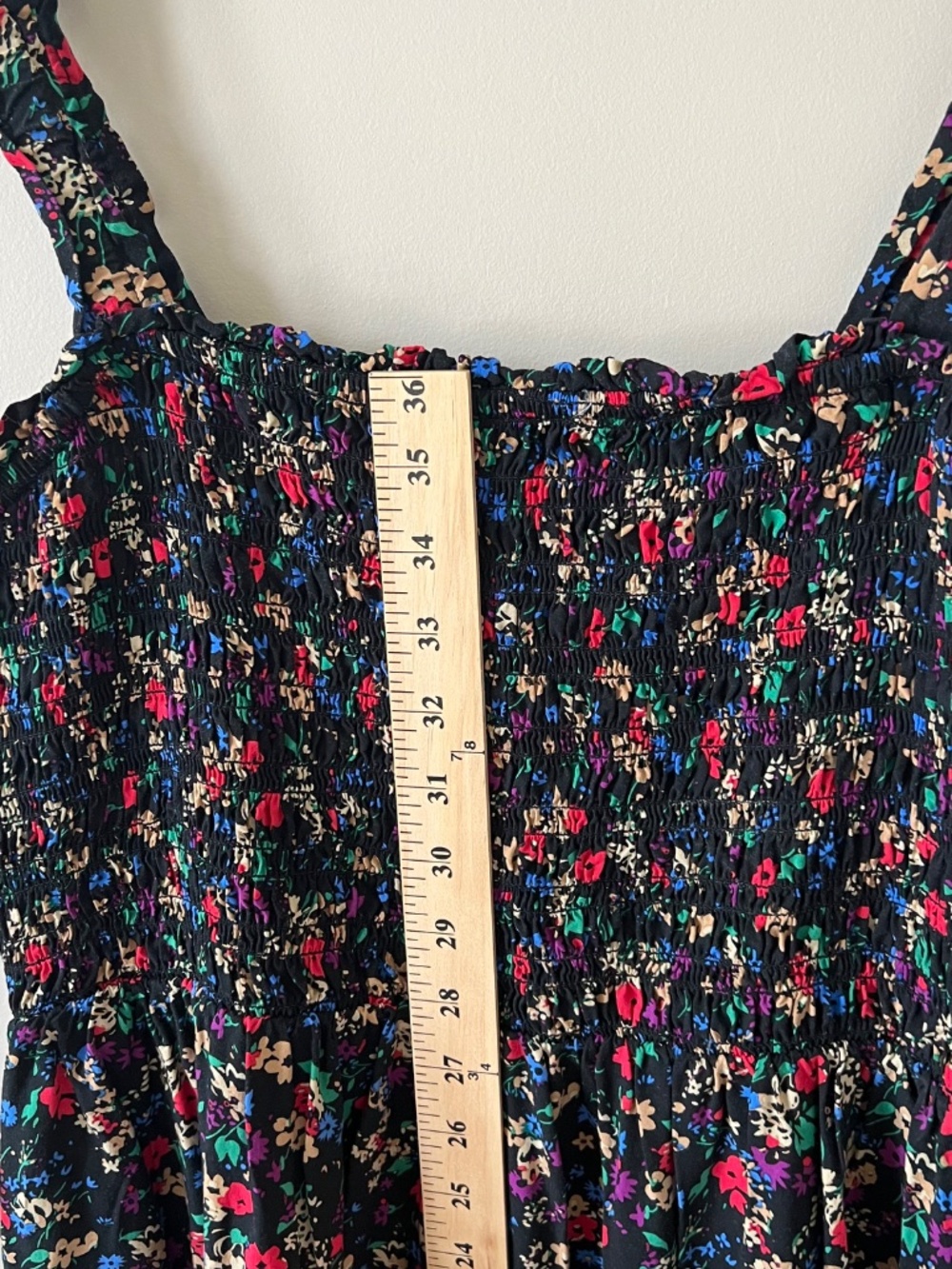 GAP Floral Smocked Midi Dress Women's L Black Sleeveless Cottagecore Boho Rayon - Picture 11 of 12
